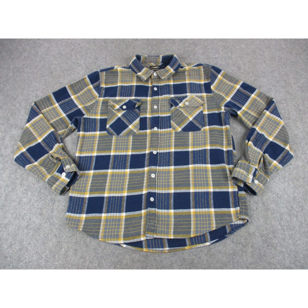 Brixton Shirt Mens Large Yellow Blue Plaid Flannel Button Front Twill Blanket